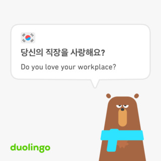 Screenshot from DuoLingo with the phrase “Do you love your workplace?